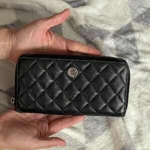 CHANEL Black Quilted Wallet with Silver Accent